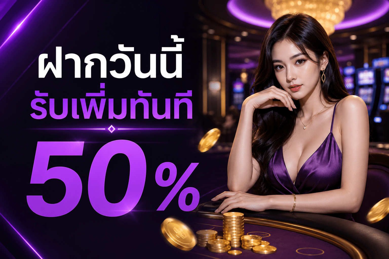 ฝากวันนี้รับเพิ้มทันที 50 %